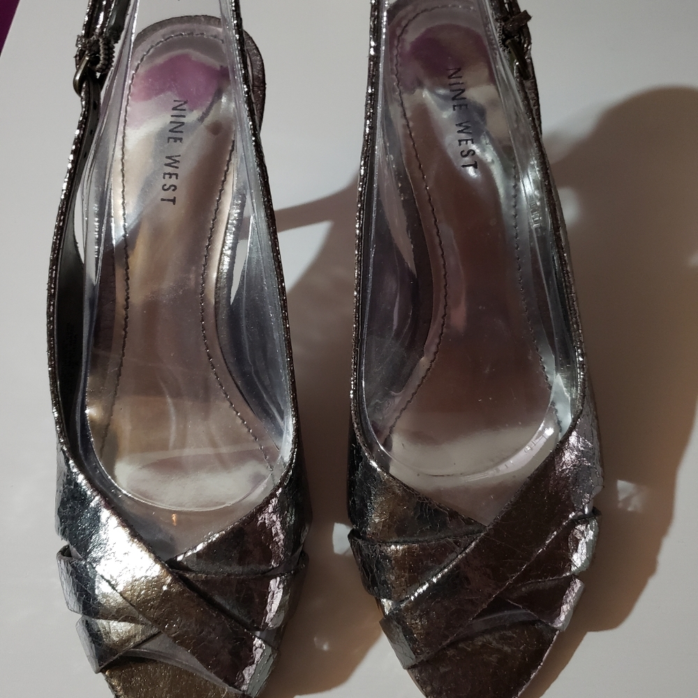 Brand New metallic silver Nine West heels